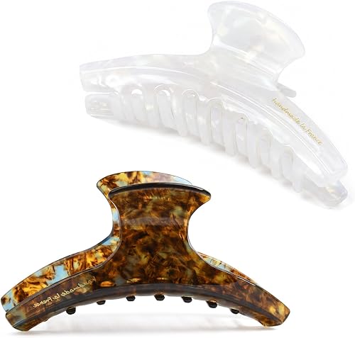 2 Pack Hair Claw Clips Women Large Tortoise Hair Clip French Design Barrettes Celluloid Leopard Print Accessories Jaw Clips for Thick Hair