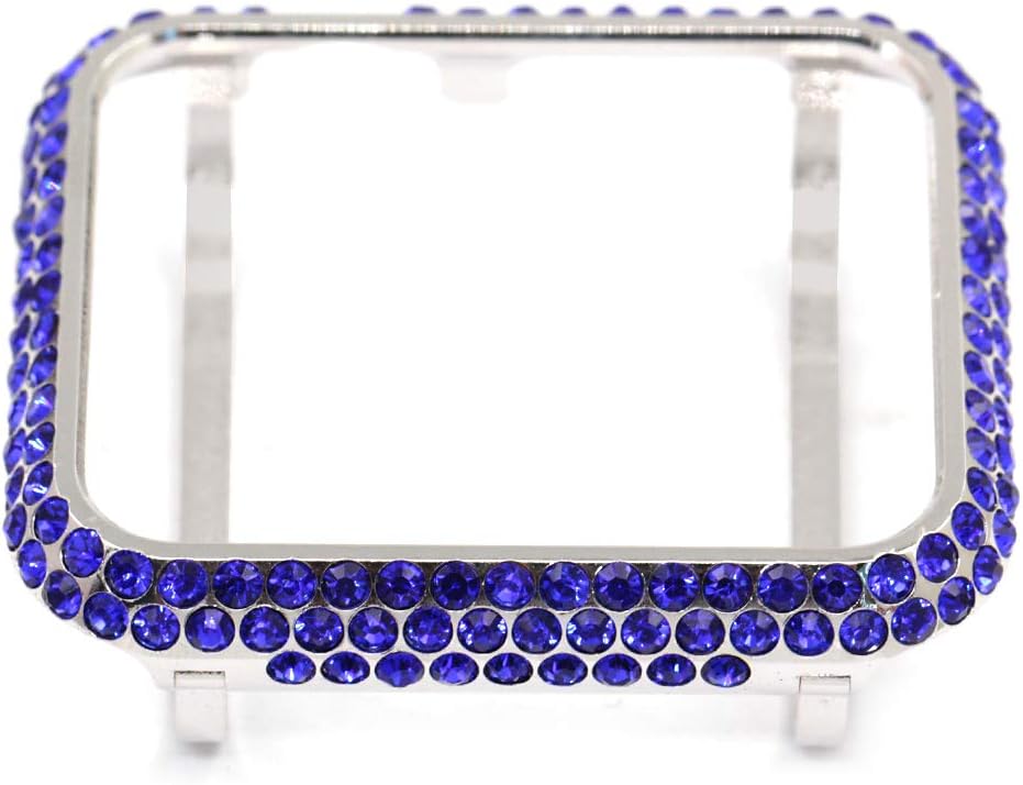 Callancity Crystal Bezel-Bling Bling Big Diamonds Case Compatible with Apple Watch Series 1 Series 2 Series 3 (Platinum with Blue Stones, 42mm)
