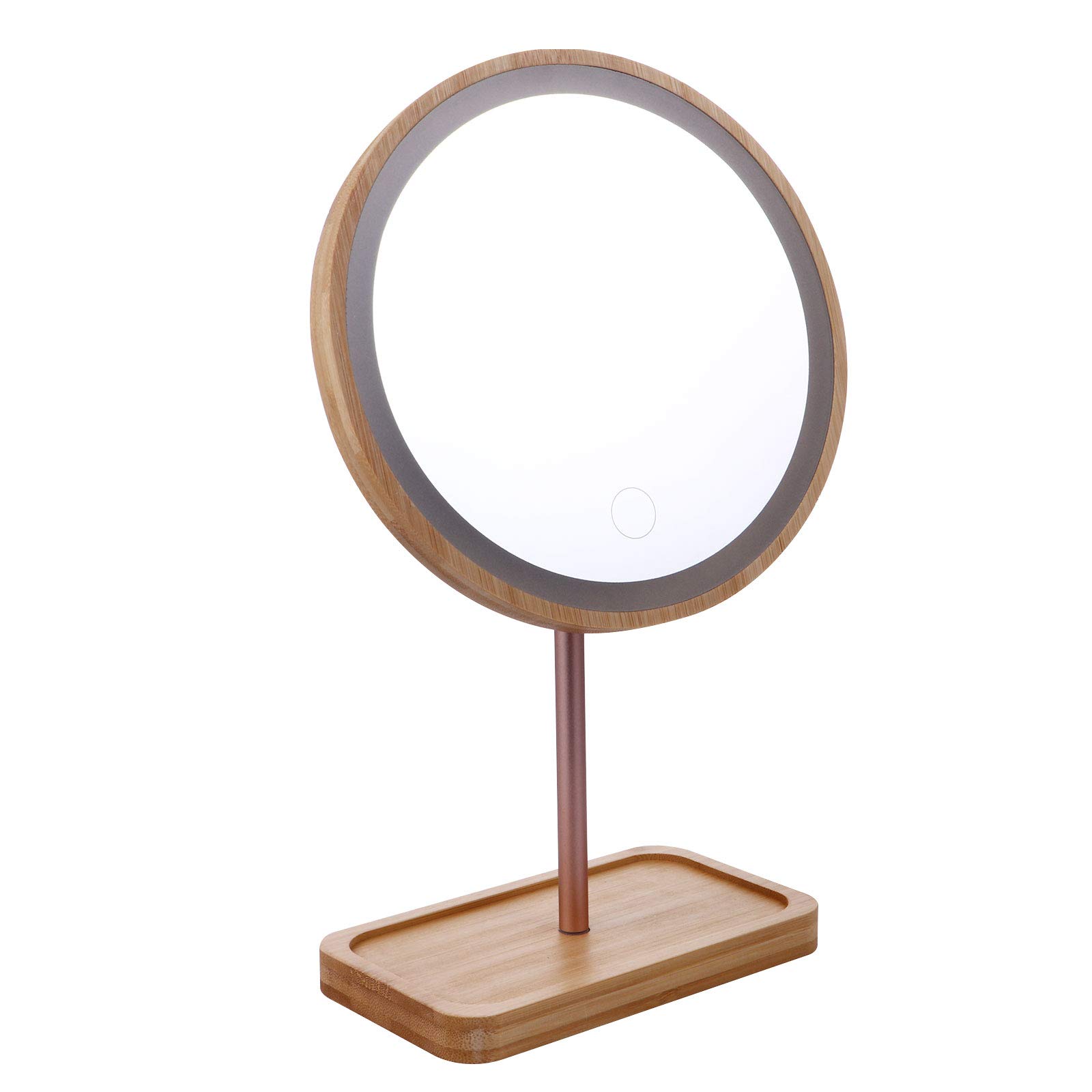 Genérico Espejo y Madera Beige Material Sintético de Maquillaje LED con Base Estable y Diseño Táctil Adecuado para Maquillaje Diario y Obsequio Elegante