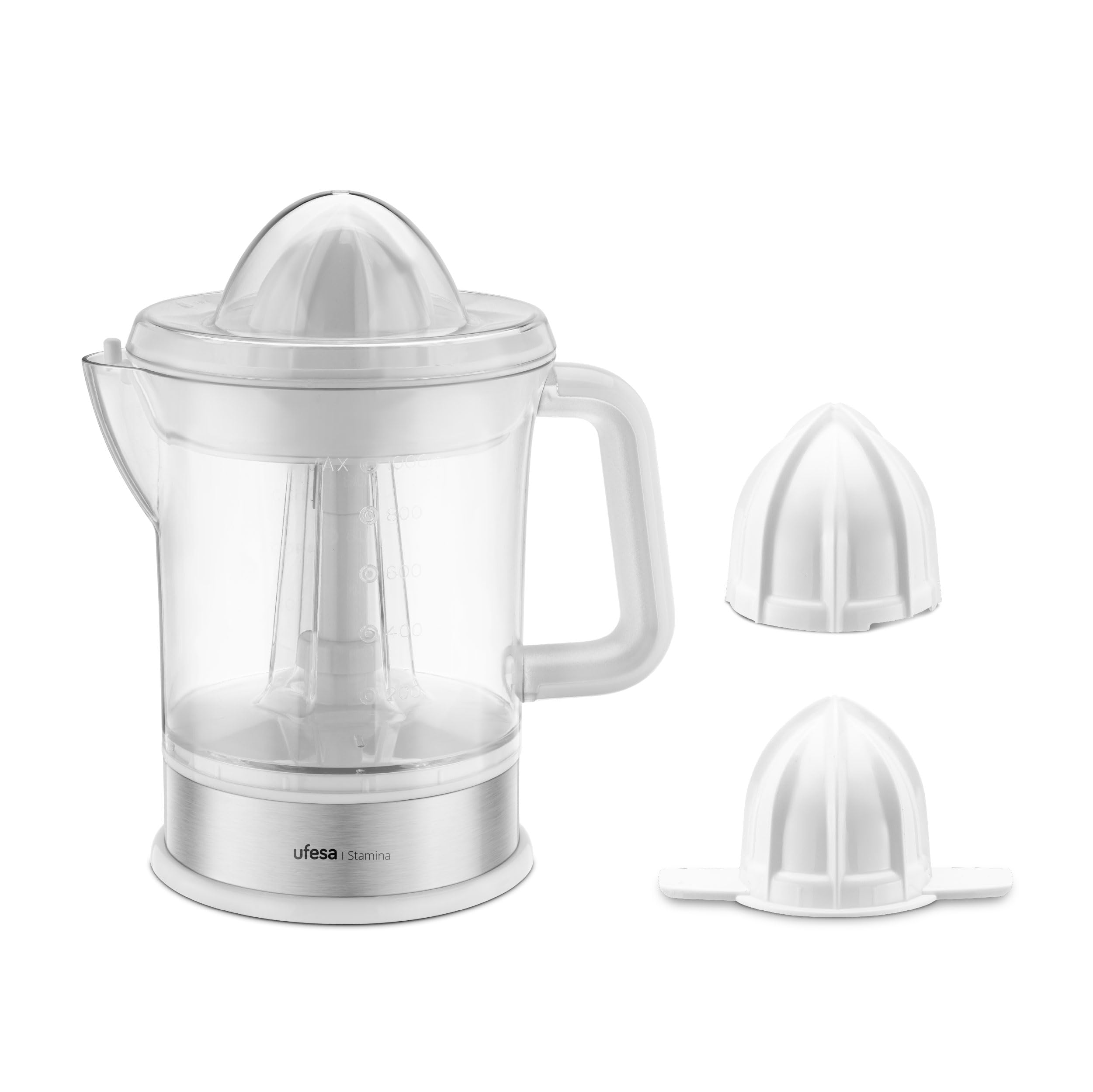 Ufesa Stamina Presse-agrumes Électrique 40W, Grande Capacité 1L, 2 Cônes Interchangeables, Rotation Bidirectionnelle, Sans BPA, Allumage Automatique, Pièces Amovibles et Couvercle Antipoussière