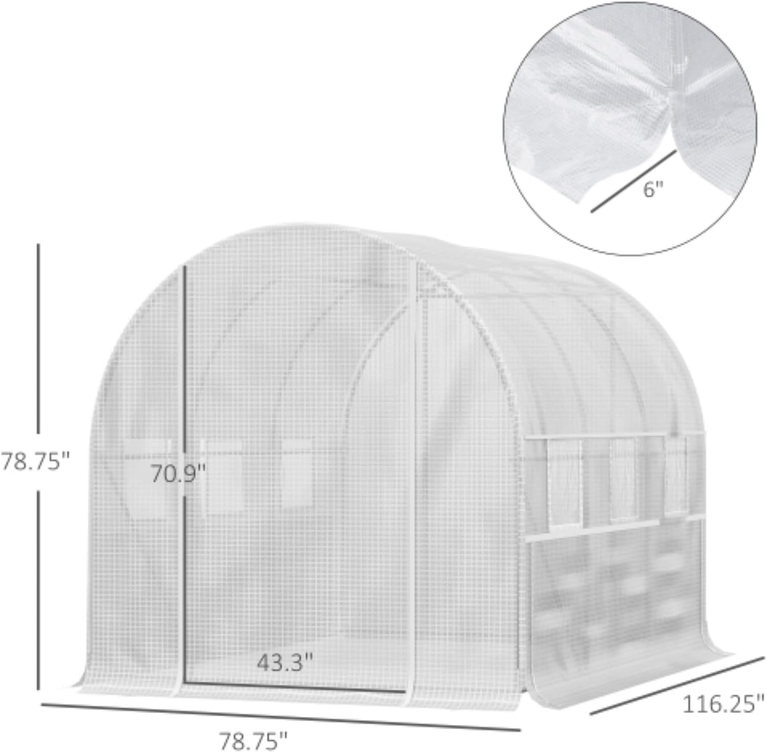10' X 7' X 7' Walk-in Greenhouse, Tunnel Greenhouse, Growing Shed, Polyethylene PE Cover with Zippered Mesh Door and 6 Mesh Windows for Flowers, Vegetables, White