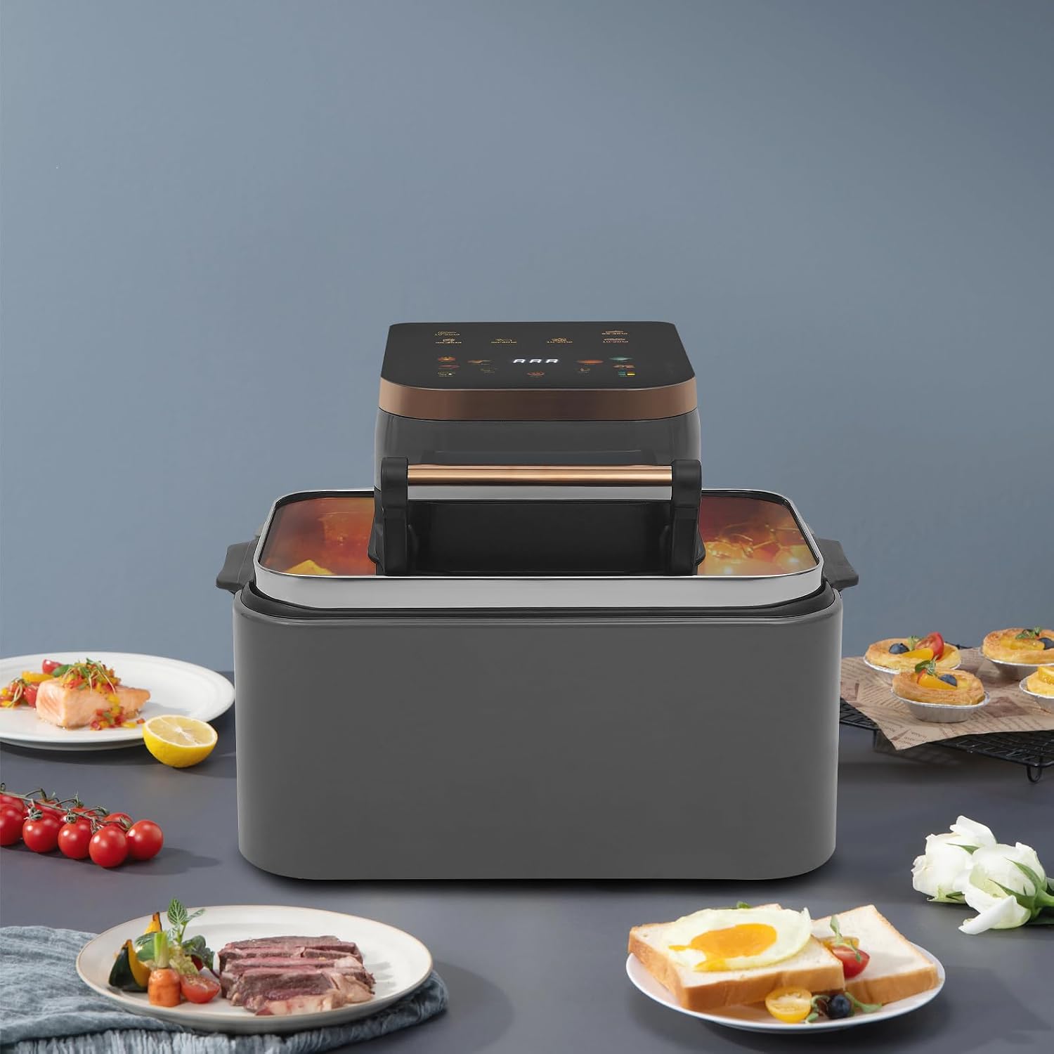 12.68 Qt Air Fryer, 1700W Multifunctional Electric Fryer, Air Fryer with Viewing Window 176-410℉ Temperature Setting Range 5-65mins Cooking Time Setting Range For Frying and Baking (Silver Gray)