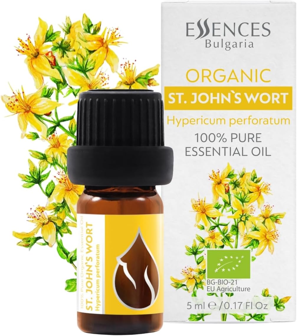Organic St. John's Wort Essential Oil 1/6 Fl Oz | 5ml | Hypericum perforatum | 100% Pure and Natural | Undiluted | Therapeutic Grade | Family Owned Farm | Steam-Distilled | Non-GMO