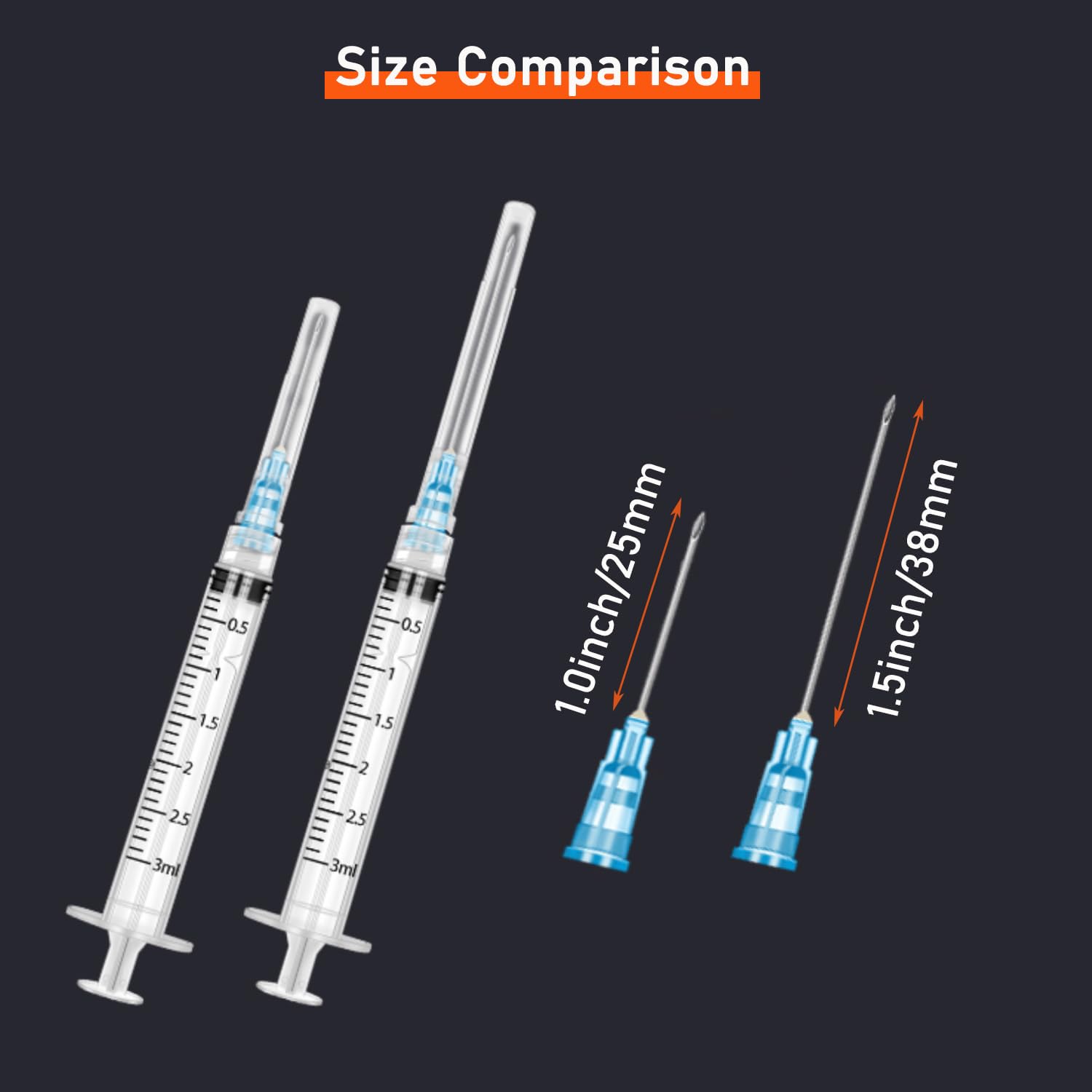 Paquete de 10 jeringas de laboratorio desechables Luer Lock de 3 ml/cc con aguja de 23 Ga de 1.5 pulgadas, empaquetadas individualmente