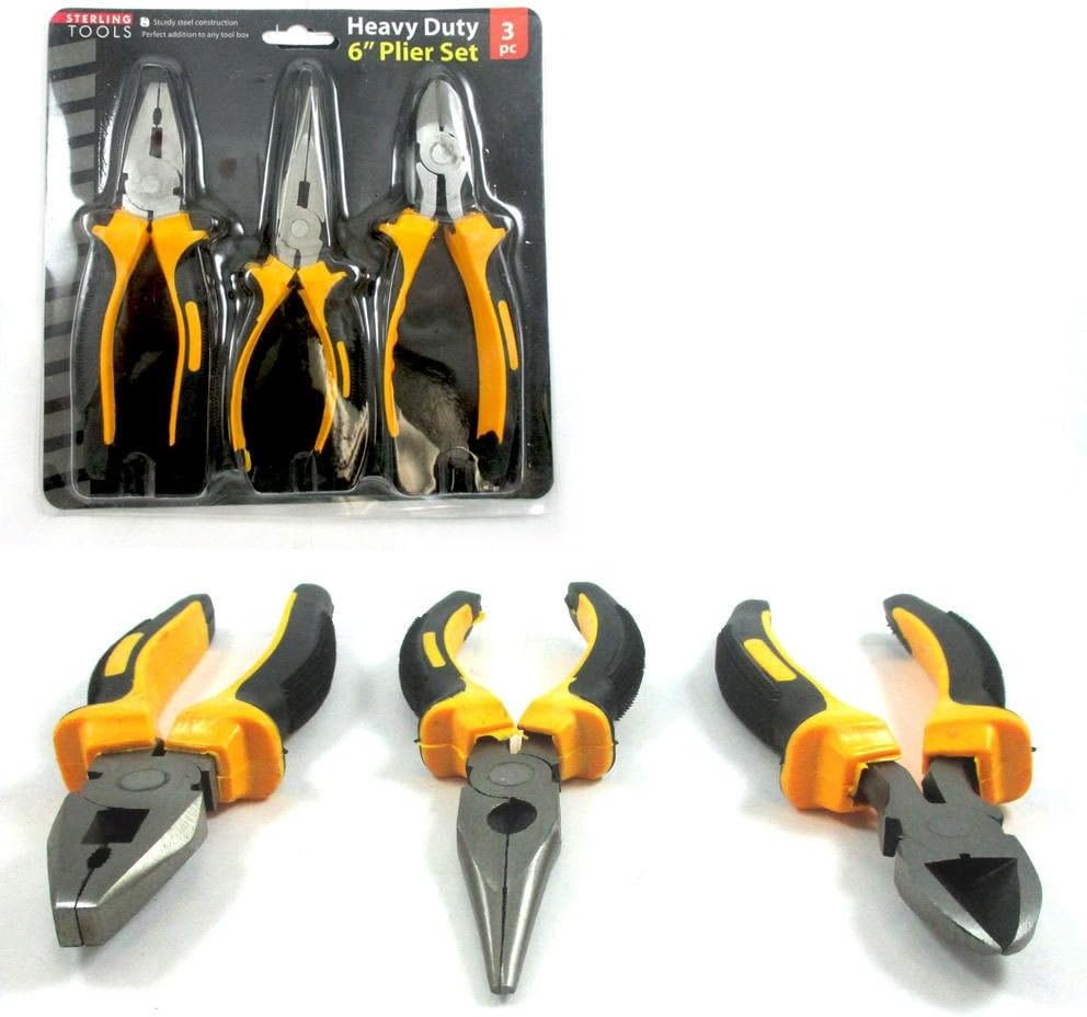 3 Piece Heavy Duty 6" Plier Set Hand Tools Construction Steel Wire Cutter New