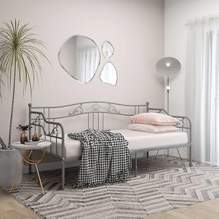 Sofa Bed Frame Grey Powder-Coated Metal Bedroom Decor Platform Bed Frame for Hotels