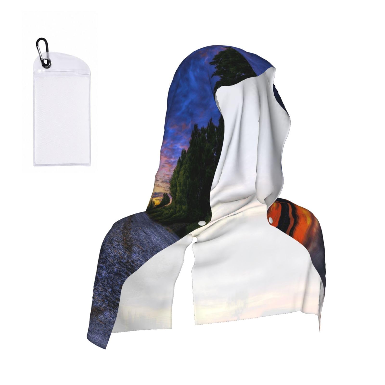 WXWJSHMGC Beautiful Dusk Lake Print Cooling Hoodie Towel, Cooling Towels For Neck And Face Sun Protection Instant Cool Hoodie(Sport/Camping/Work Out/Hot Weather)