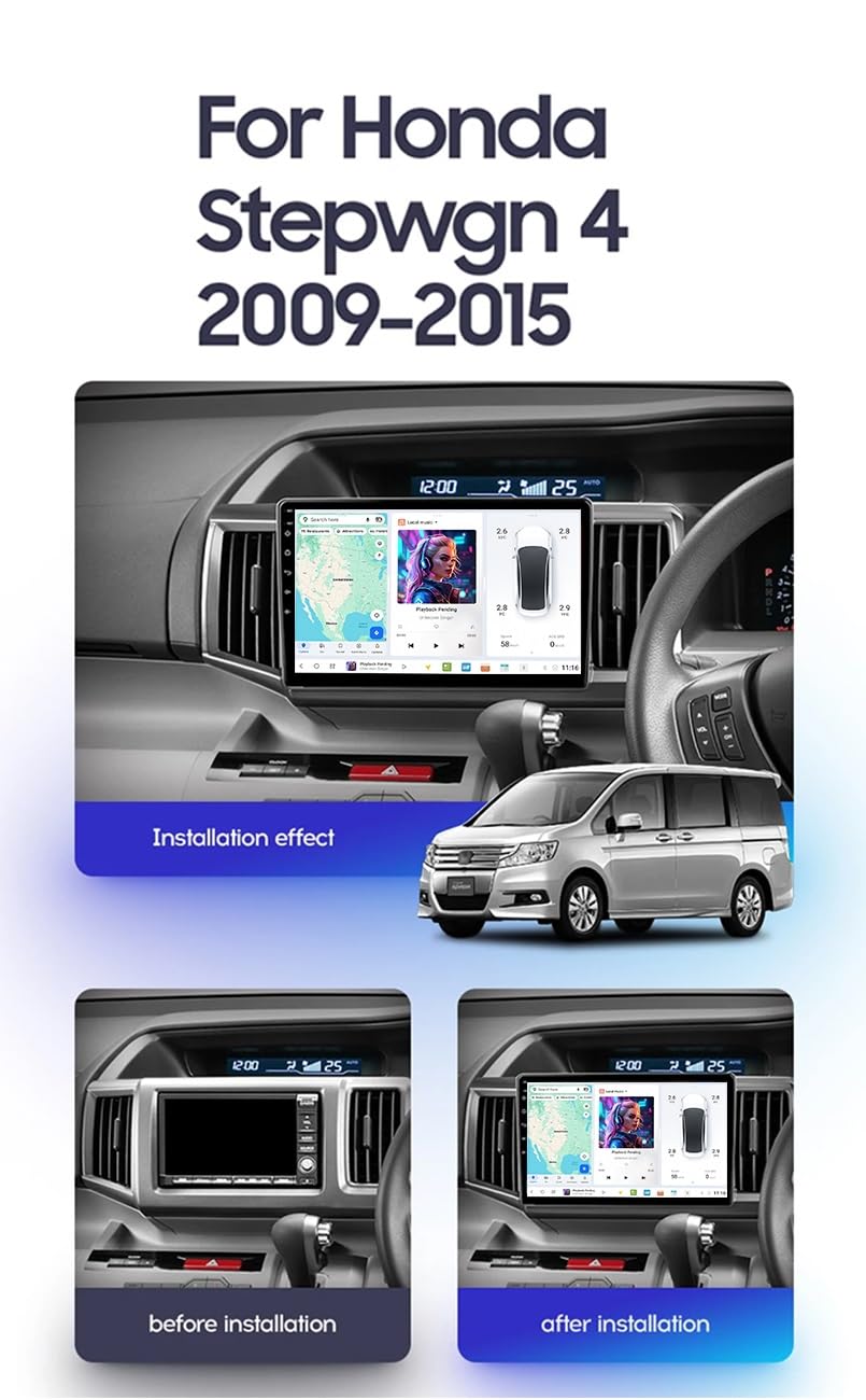 Radio Samochodowe 2K Double DIN Android CarPlay dla Honda Stepwgn 4 2009-2015 Odtwarzacz Multimedialny Samochodowy/SWC/Bluetooth5.0/FM/AM/RDS/DSP/Wifi/4GLTE/GPS Nawigacja(C20)