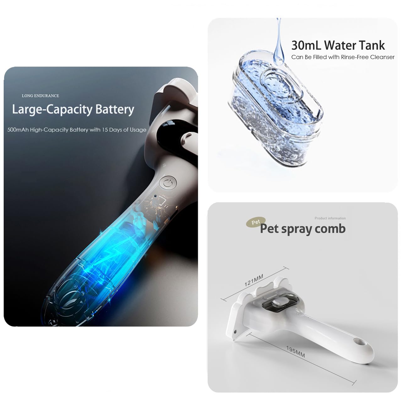 Bestselling Steam Pet Grooming Brush | One-Push Hair Removal for Cats Dogs Rabbits | 2-Level Adjustable Mist | USB Rechargeable | 304 Stainless Steel Teeth - Image 3