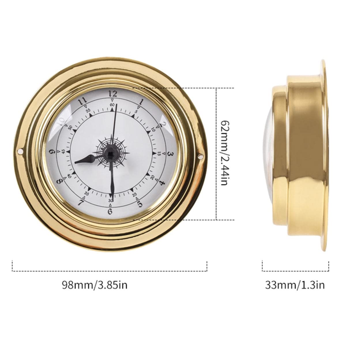 Lot de 4 thermomètres, hygromètres, baromètres, horloge, 9,8 cm, coque en cuivre, station météo extérieure, baromètre multifonction, pour accrocher la maison, le bureau, la pêche, la voile