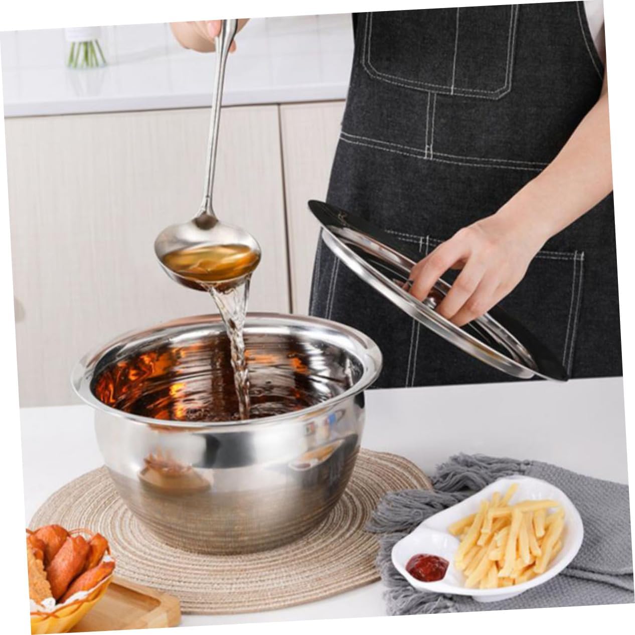 DOITOOL 1pc Stainless Steel Oil Drum Basin Large Food Container Containers for Food Large Stock Pot Kitchen Induction Cookware Aluminum Stock Pot Household Storage Bowl Durable Basin Fruit