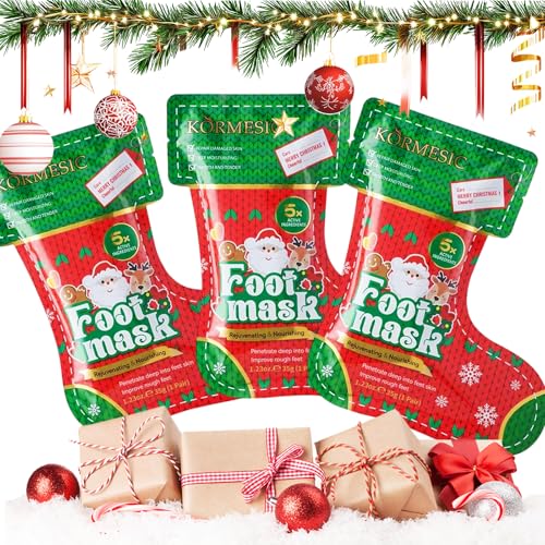 3 Paires Masque Pieds, Masques Peeling Exfoliant Pieds, Masque pour les pieds de Noël, Hydratant et nourrissant, Convient aux peaux rugueuses, pour Femmes & Hommes
