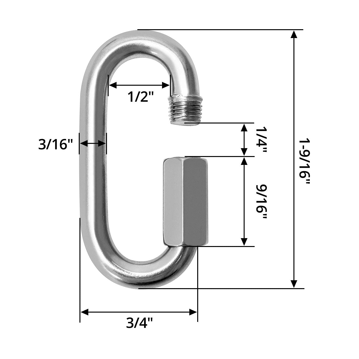 QWORK® 6-częściowy łącznik śrubowy ze stali nierdzewnej M4, ogniwo łańcucha, karabińczyk śrubowy o nośności 120 kg