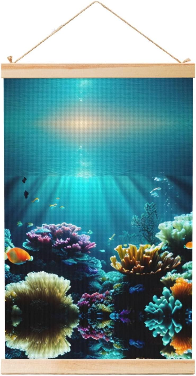 Underwater Scenery Print Poster Hanger,Hanging Poster, Poster Frame,Wood Poster Hanger, For Wall Hanging