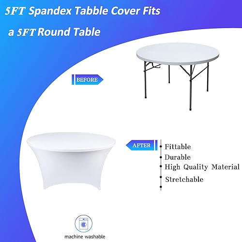 Miniatura 8 de SSYAQRA Paquete de 4 manteles de elastano negro de 60 pulgadas, manteles redondos elásticos de 5 pies para bodas y fiestas