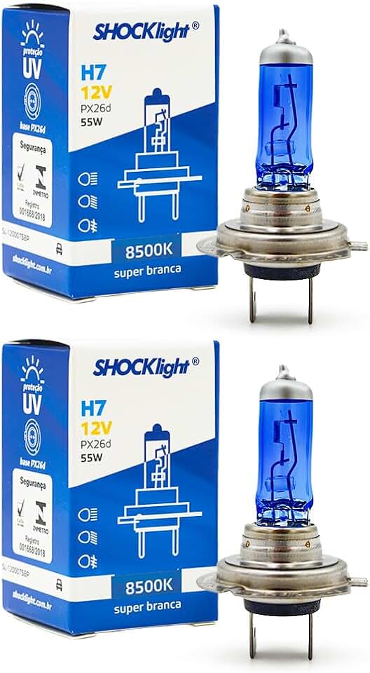 Par lâmpada Halógena Super Branca 8500k H7 55w Shocklight