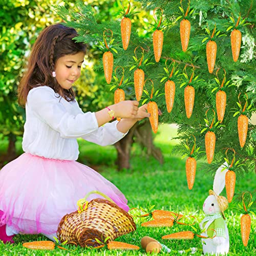 Easter Carrot Hanging Ornaments, 48Pcs Premium Foam Glitter Artificial Carrots For Easter Tree Decoration #TOP5