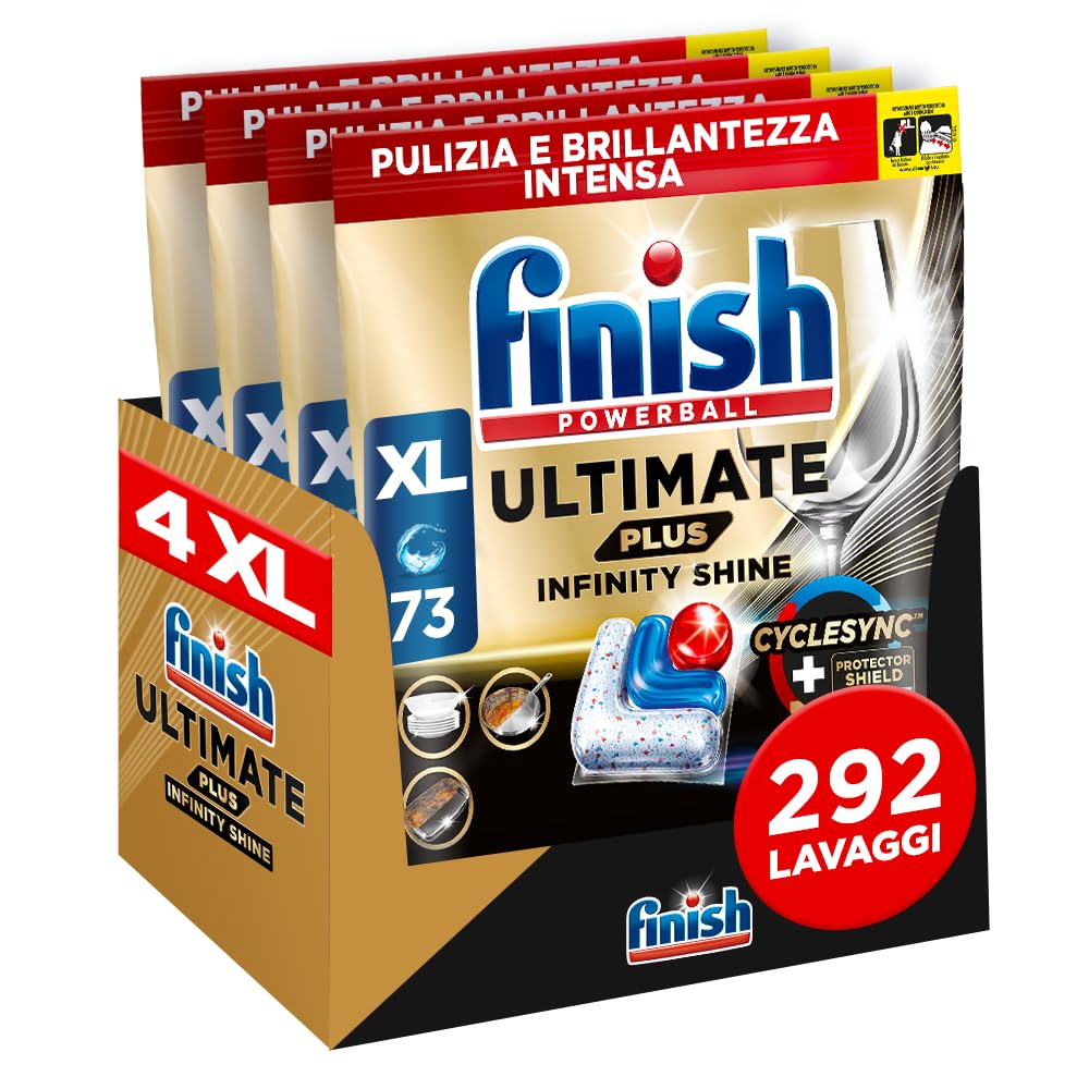Finish Ultimate PLUS Infinity Shine Pastiglie Lavastoviglie, 292 Capsule, per Lavastoviglie con Scudo Protettivo contro lo Sporco e i Residui Incrostati