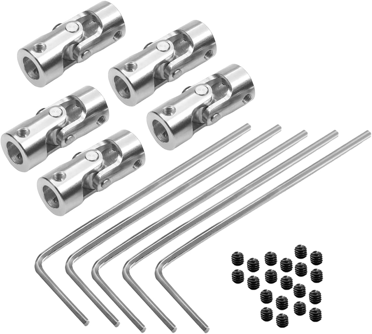 Fielect 5Pcs Rotatable Universal Steering Shaft U Joint Coupler 8mm to 8mm Bore Diameter Silver Tone for Electrical Engineering Equipment Motor