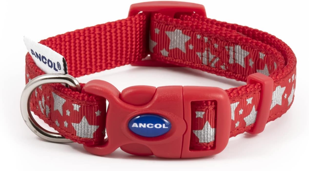 Ancol Fashion Collar Red Reflective Stars Adjustable 45-70cm