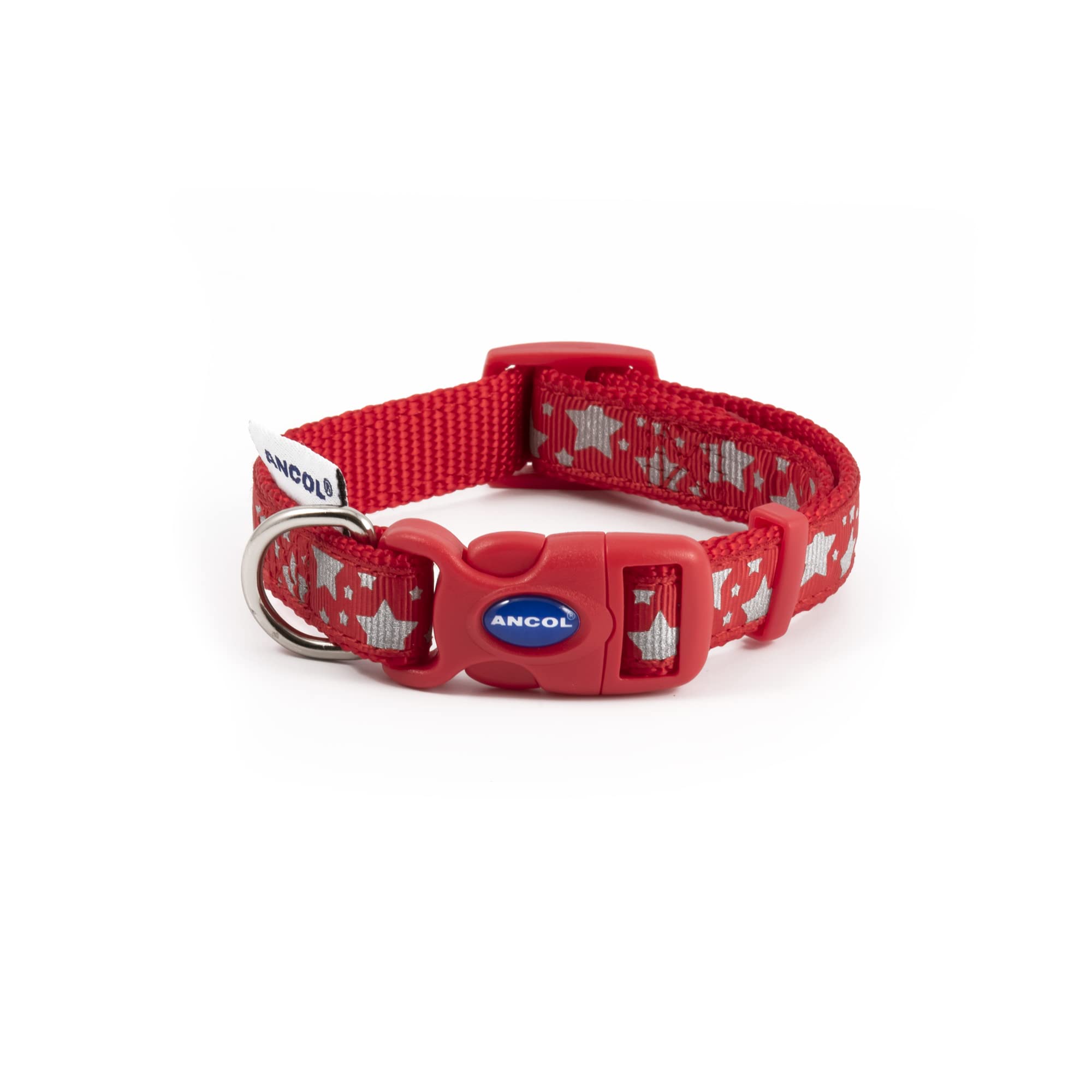 Ancol Nylon Reflective Collar - Stars - 20-30Cm Red Small