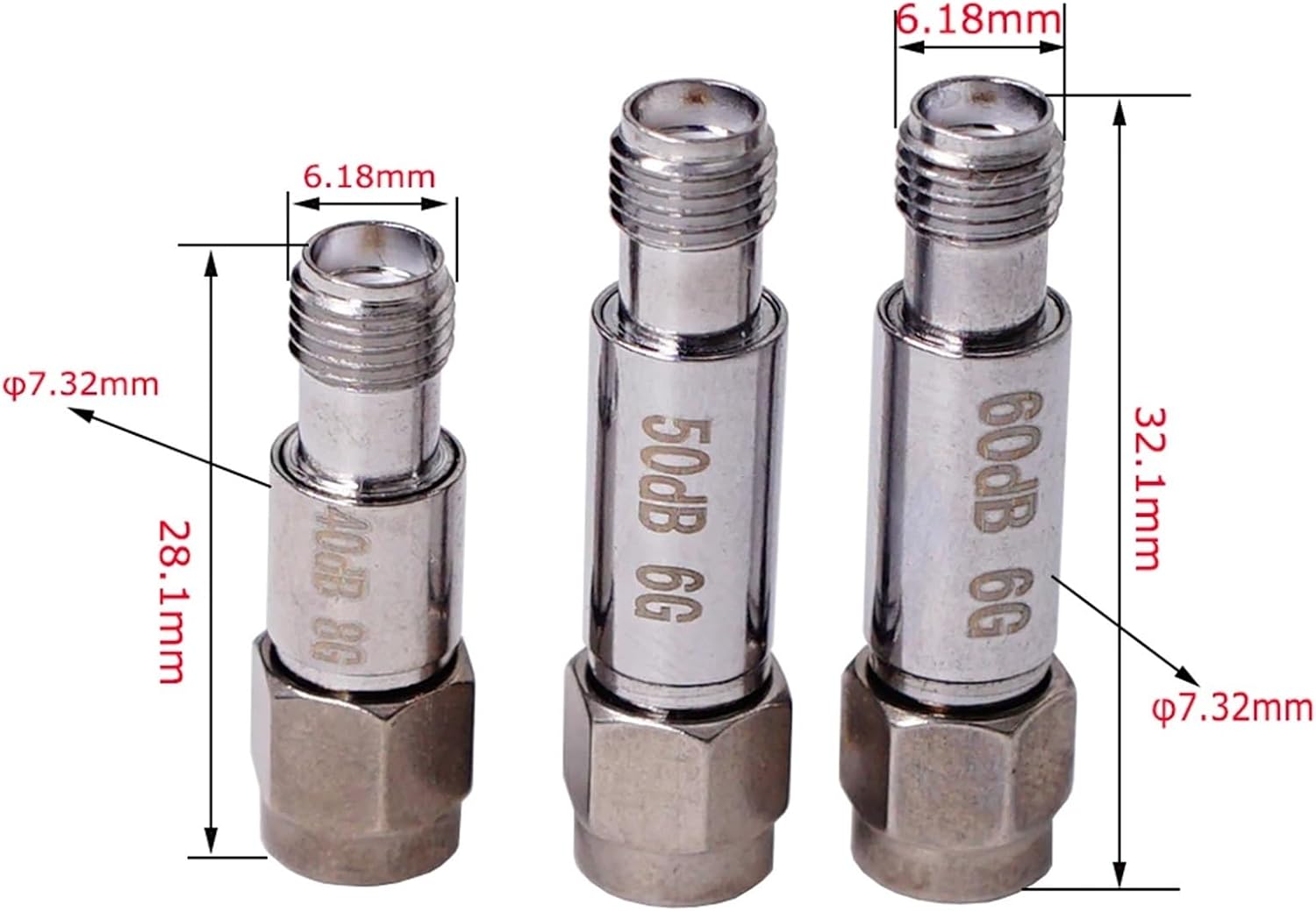 SMA Attenuator Coaxial Fixed Attenuators 1dBi-60dBi Frequency 2W DC-6GHz SMA Fixed Connectors(1dBi)