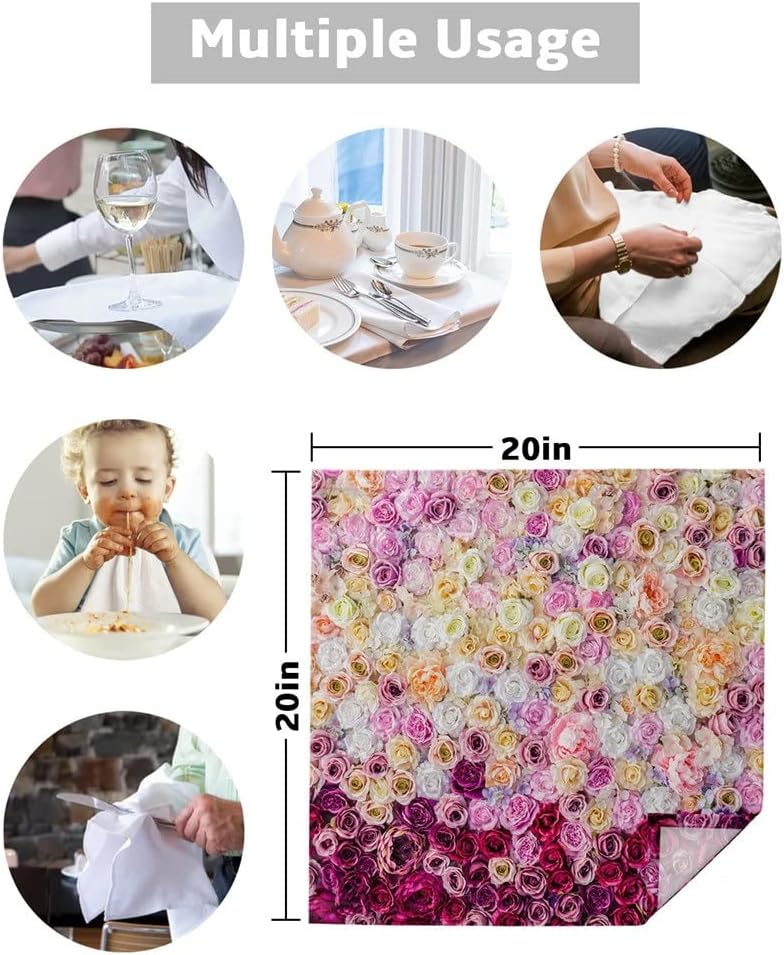 Colorful Rose Flower Table Napkin Cloth Set Wedding Party Handkerchief Restaurant Supplies Christmas Napkins(8pcs)