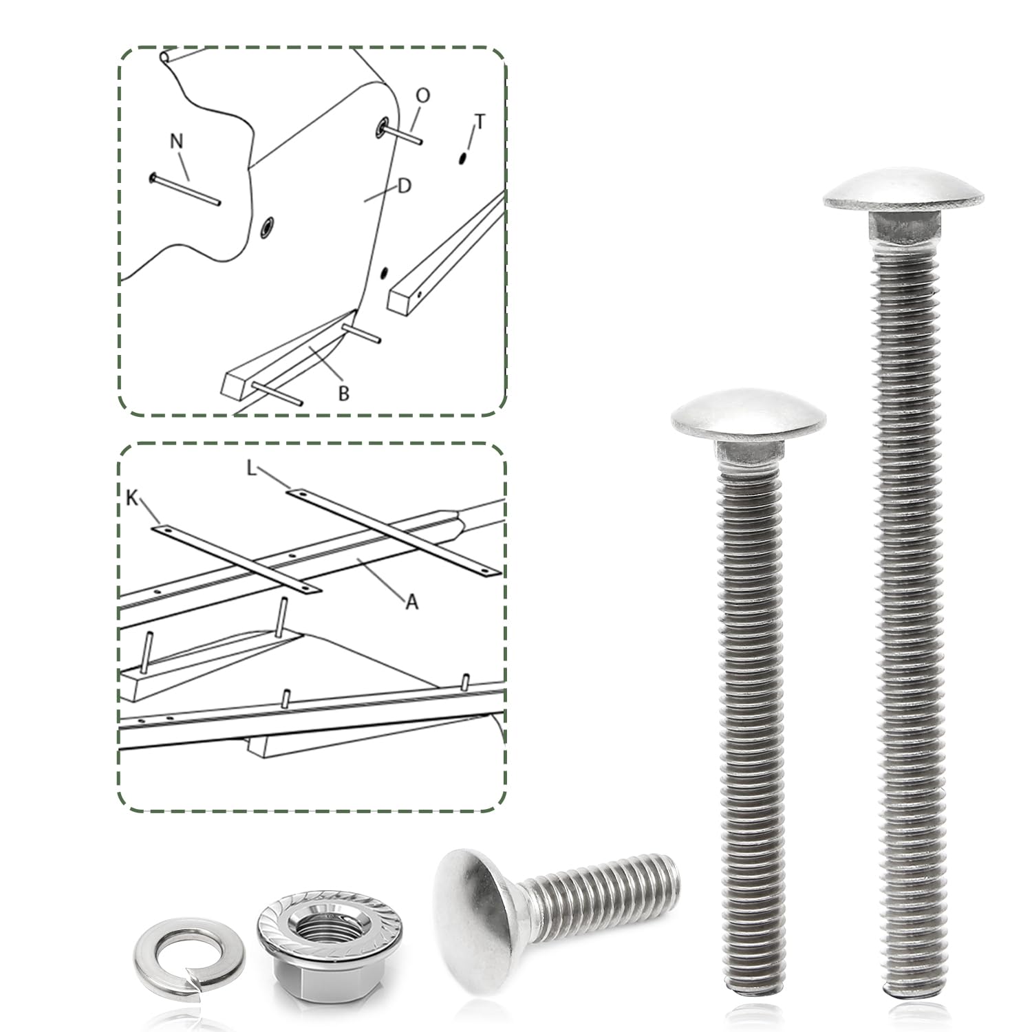 5/16-18 Wheelbarrow Handles Carriage Bolts Set 304 Stainless Steel