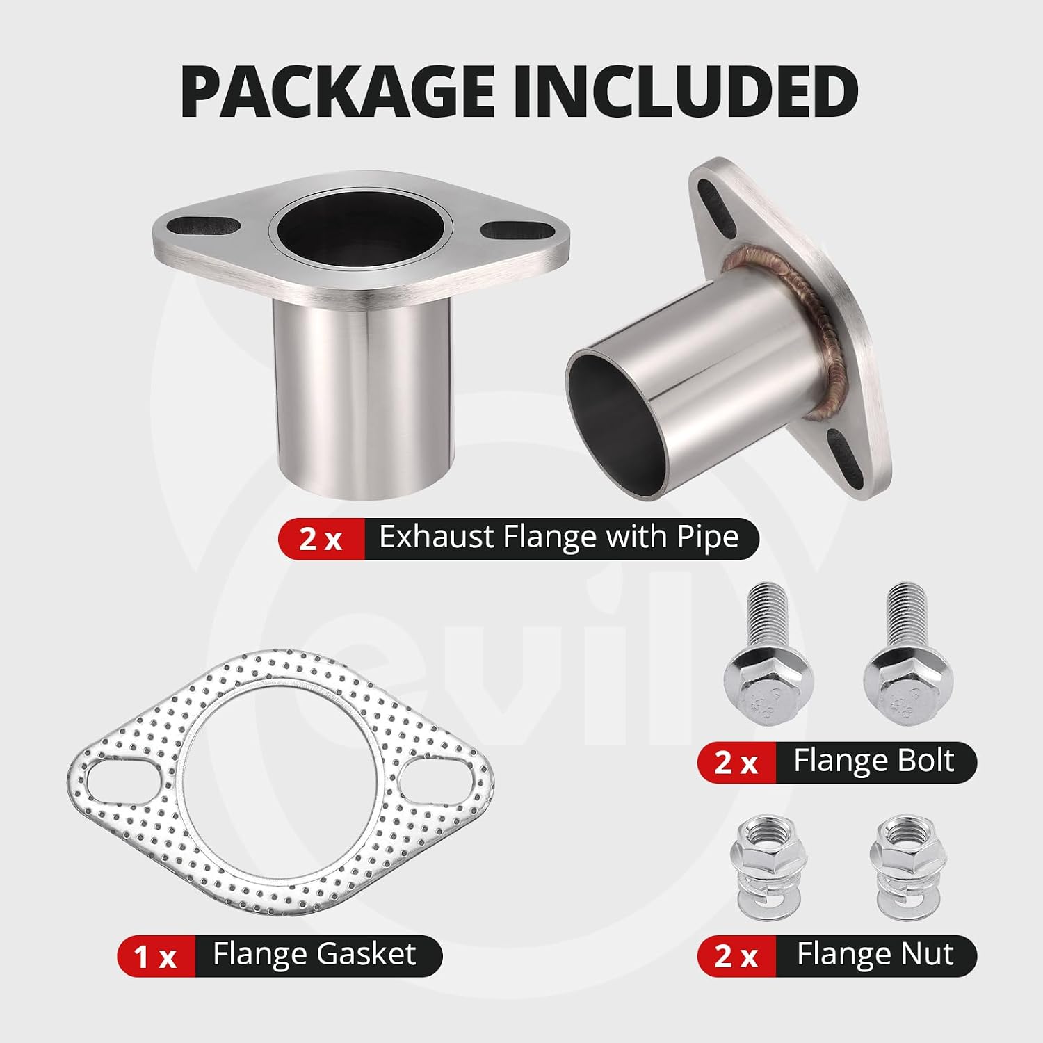 EVIL ENERGY 2 Bolt Exhaust Flange Repair Piping Kit, 304 Stainless Steel Exhaust Flange and Gasket Set with Bolts and Nuts, Universal Flange Replacement Kit for Quick Fix Repair (2"OD)