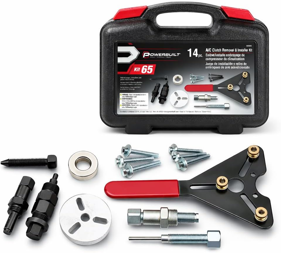 Powerbuilt Air Conditioning Clutch Remove and Install Tool kit, AC Compressor Clutches Remover and Installer, Holding Tools, Storage Case - 948995,Silver