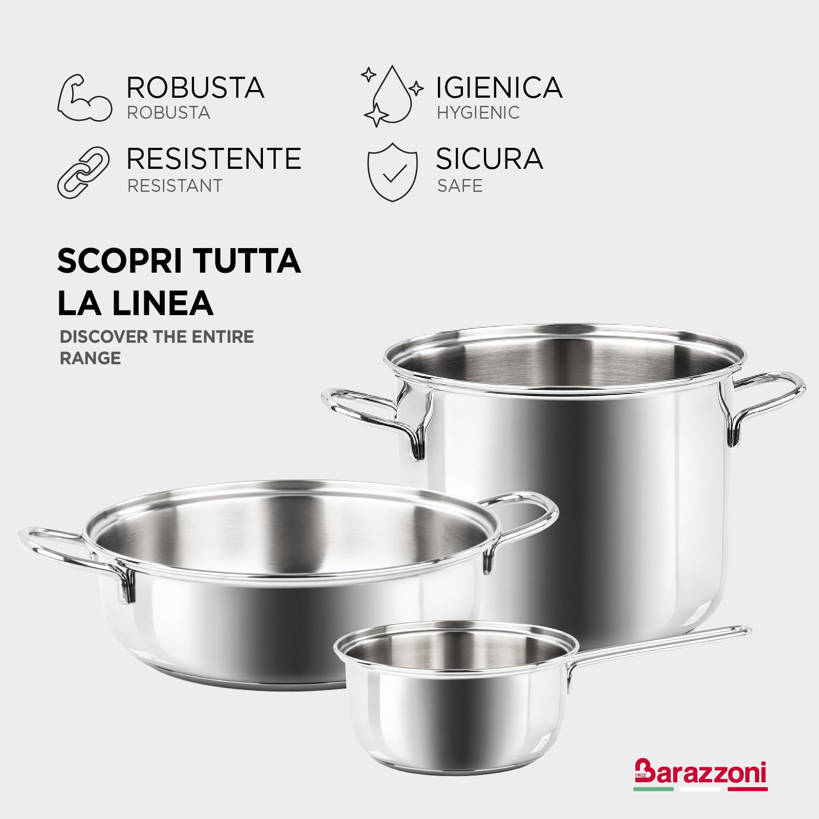Barazzoni, Casseruola ø16cm, Linea Bonita, Capacità 1,40Lt, Acciaio Inox 18/10, Adatto per Induzione, Made in Italy