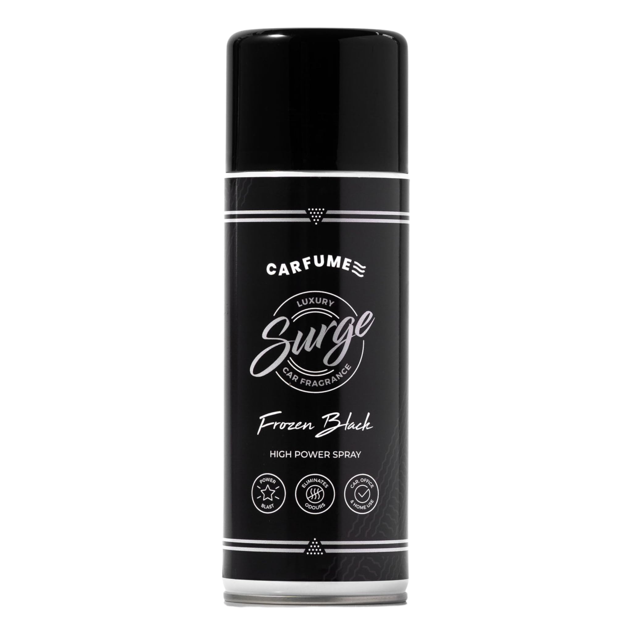 Carfume Classic Frozen Black Surge Can | Premium Ice, Citrus & Woody Fragrance | Luxury Black Unisex Car Air Freshener Spray - Odour Eliminator - UK Made Car Accessories