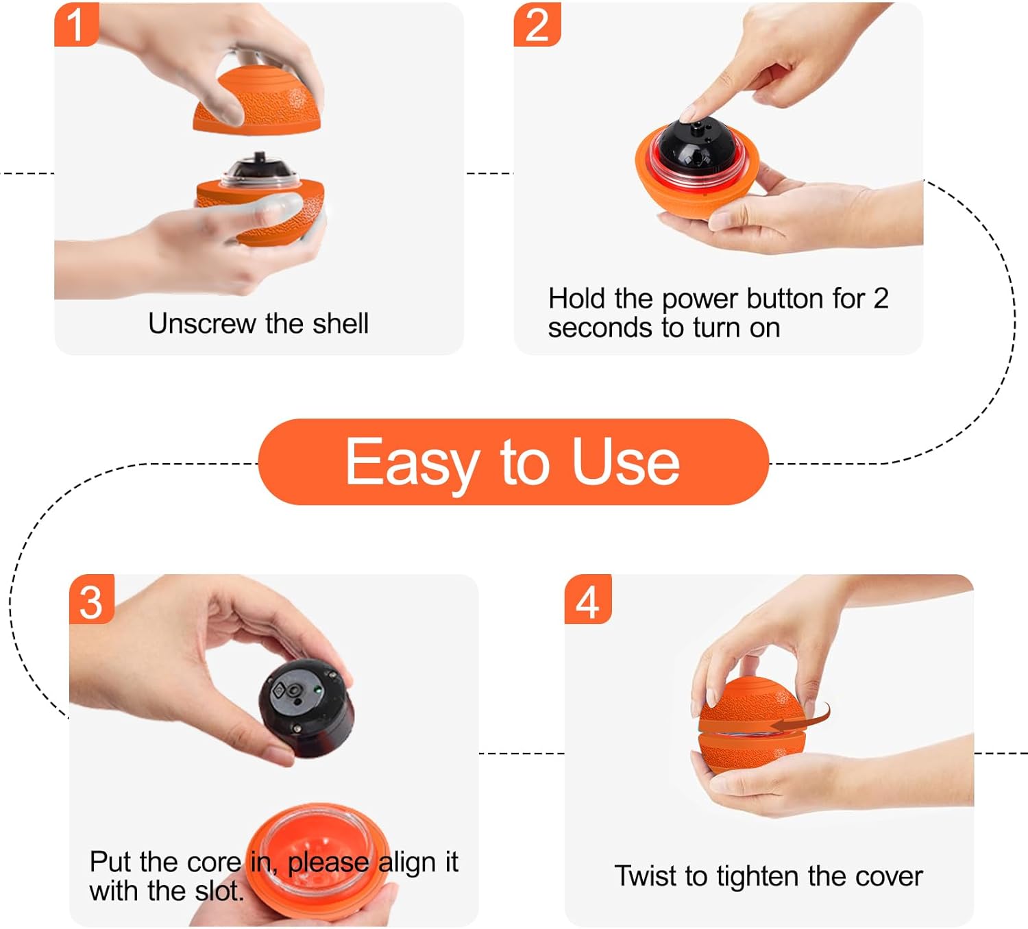 Interactive Dog Ball - Smart Toy for Small and Medium Dogs, Automatic Moving Ball, Rotating & Bouncing, Durable TPU+PC Shell, Toys That Keep Dogs Busy, for Dog (Orange) - Image 7