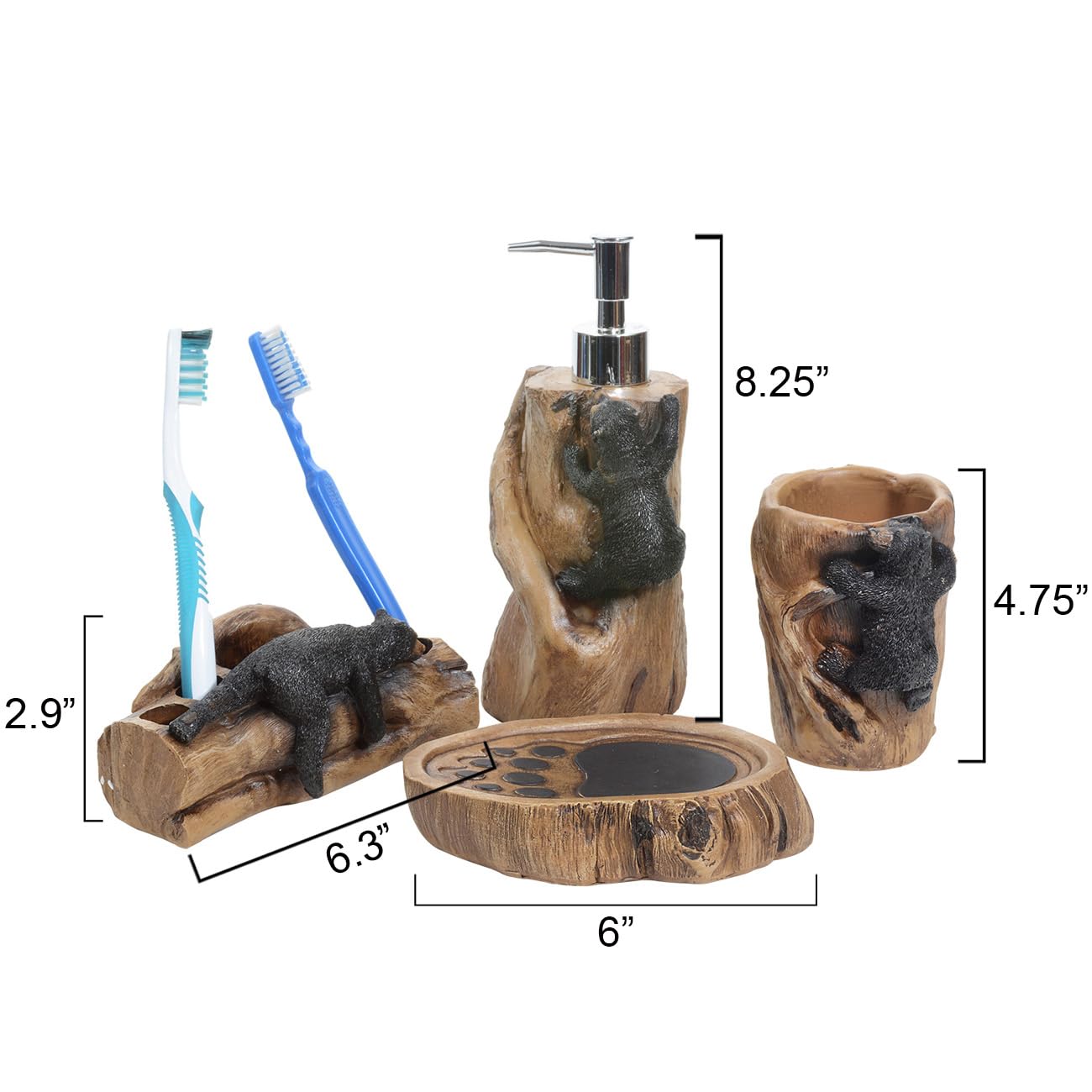 Climbing Black Bears Bath Set – Rustic Lodge Polyresin Bathroom Accessories – Set of 4