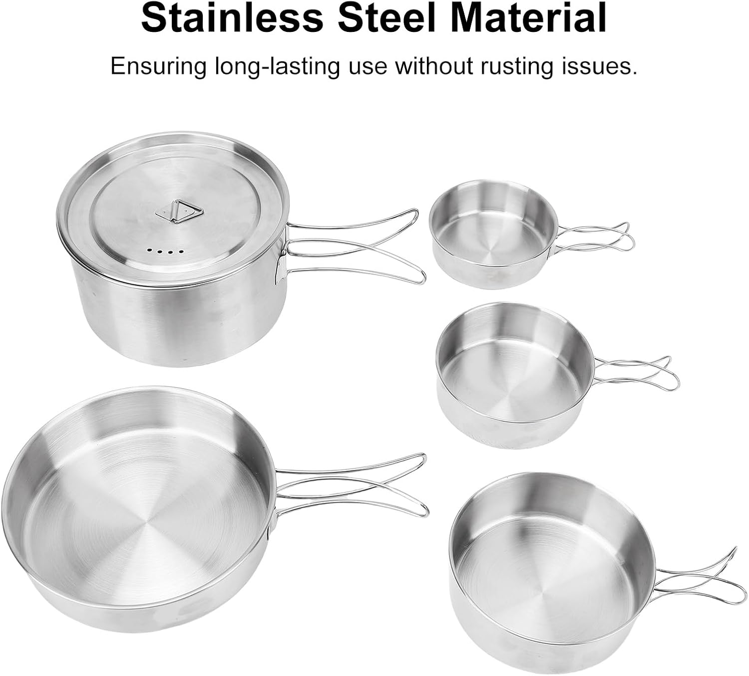 13 Piece Camping Cookware Set Stainless Steel Pots and Pans Set with Folding Forks Spoons Spatulas, Portable Lightweight Camping Mess Kit for Backpacking, Outdoor Cooking