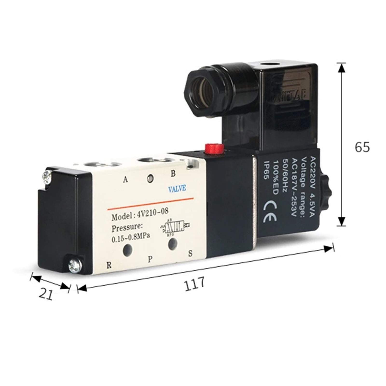 Válvula solenoide neumática 4V210-08, bobina única, 2 posiciones