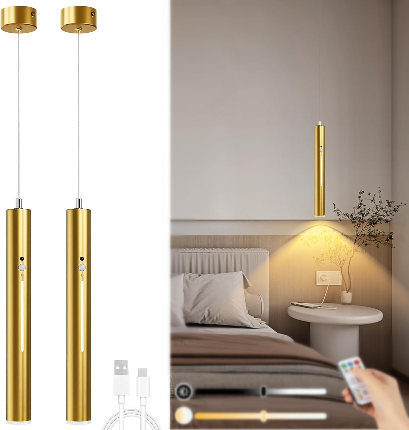 Lámpara colgante con batería con detector de movimiento, regulable, con mando a distancia, control táctil, lámpara colgante magnética, sin luz nocturna interior, para comedor, cocina, bar