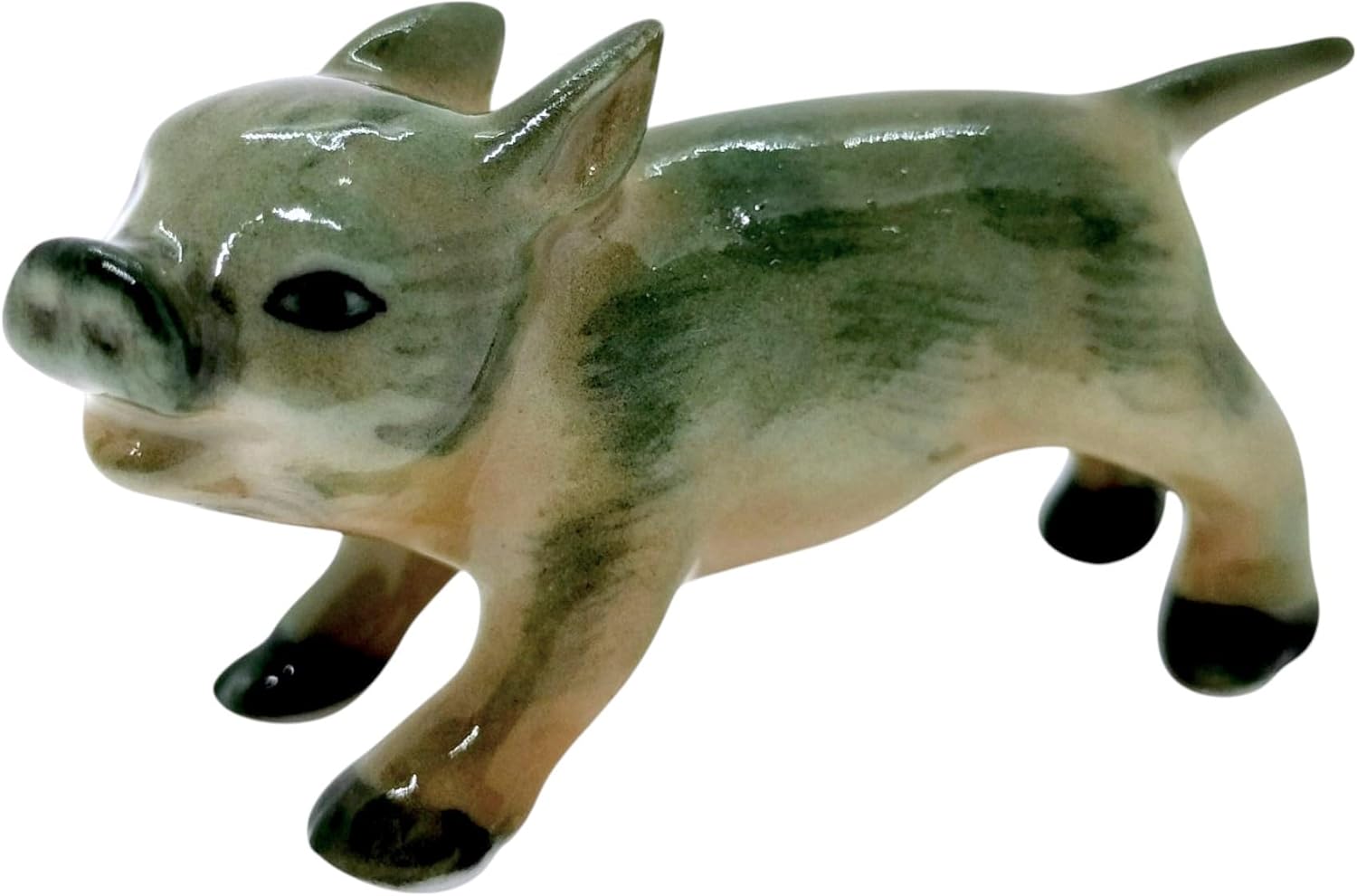 WitnyStore 1¾" Gray Stand Look Left Piglet Pig Ceramic Figurine Terrarium Decoration Collectible Statue for Adult Collectors Handcrafted Porcelain Ornament Sculpture Home Room Tabletop Decor - Image 3