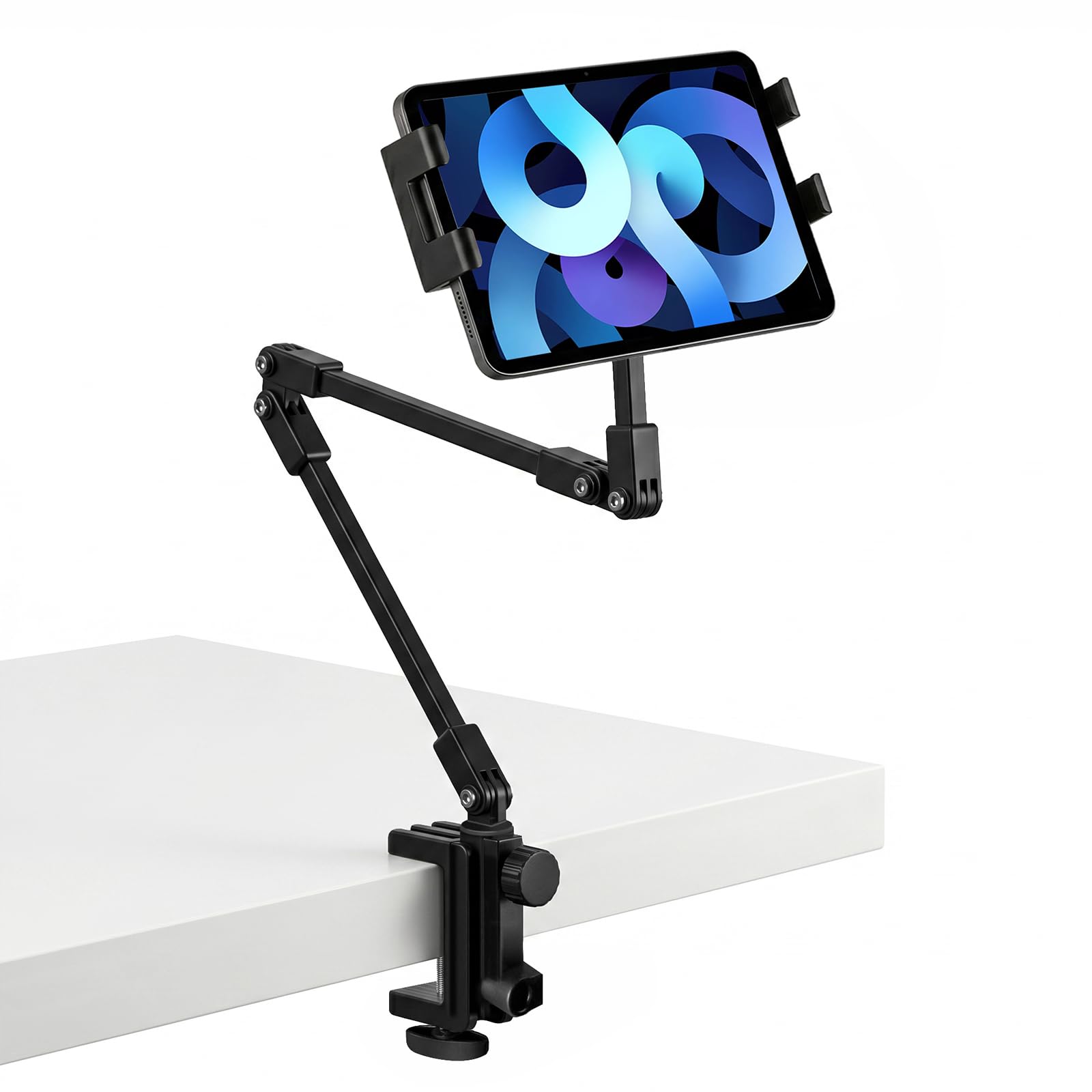 RCHYFEED Soporte para tablet para escritorio, color negro | Giratorio de 360°, plegable, ajustable, portátil, brazo estable, se adapta a dispositivos de 4.7 a 15.6 pulgadas