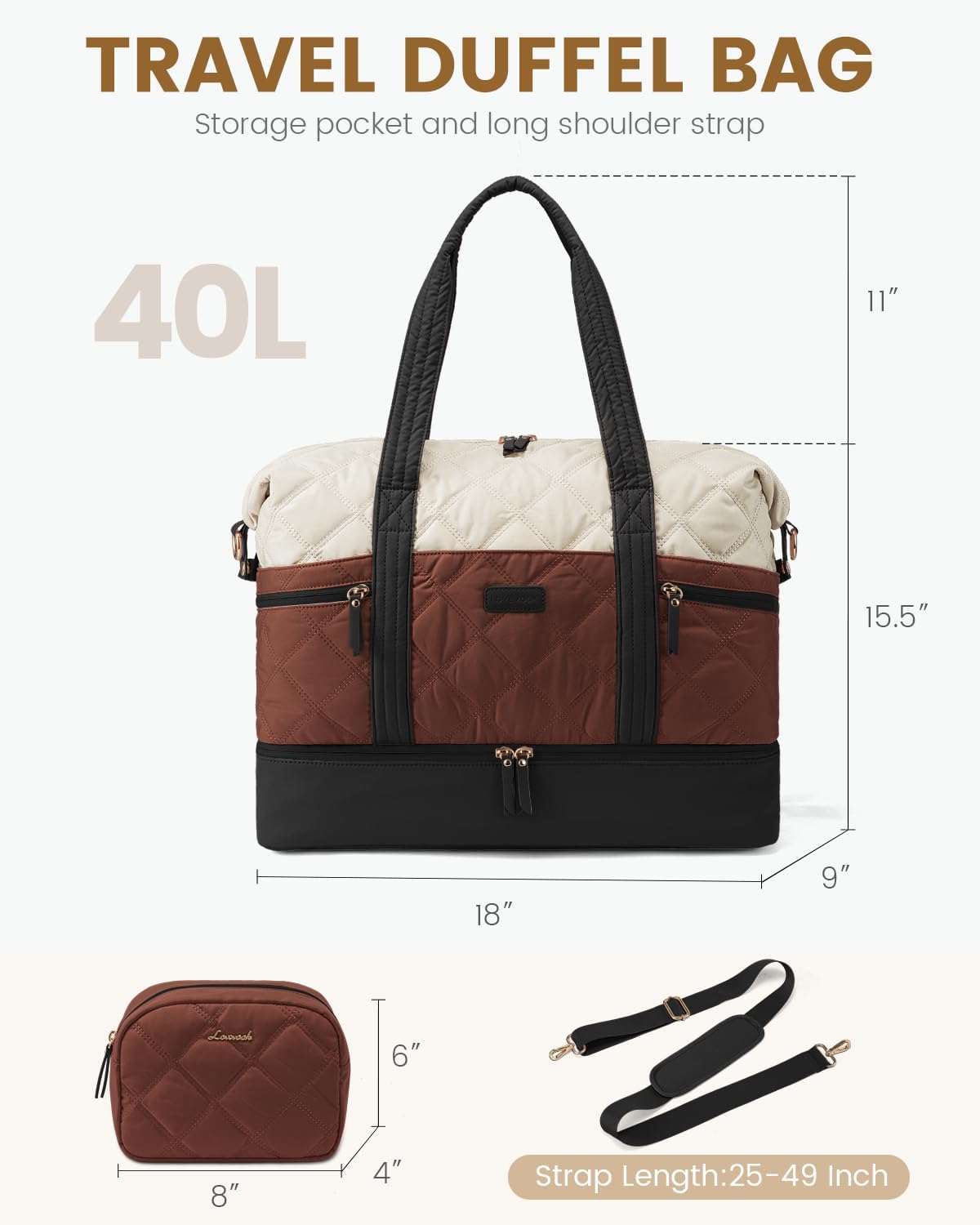 LOVEVOOK Travel Duffle Bag, Lightweight Weekender Bags for Women with Shoe Compartment, 40L Puffer Gym Bag Personal Item Travel Bag, Carry On Overnight Bags and Hospital Bag for Labor and Delivery - Image 2