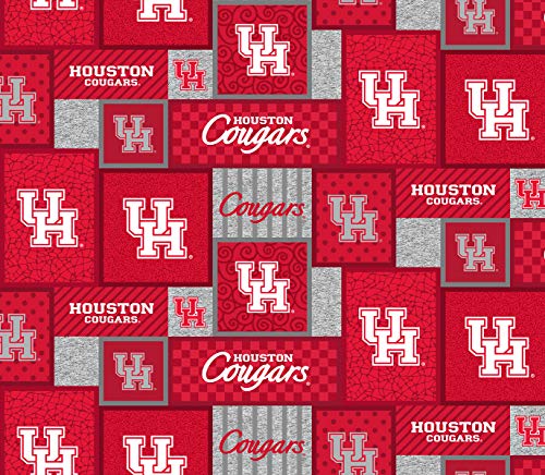SYKEL ENTERPRISES University of Houston Cougars Red Fleece Blanket - Polyester Fabric with Patchwork Pattern - Sold by The Yard Patchwork Fleece Fabric