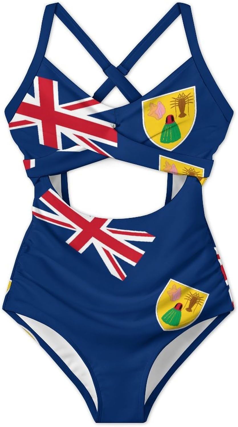 Zakqeik Jamaica Flag Women's One-Piece Swimsuits Tummy Control Cutout High Waisted Bathing Suit Wrap Tie-Back