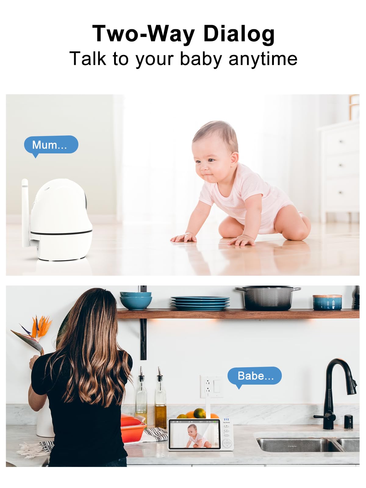 Baby Monitor SWE Con Video E Audio 5" 720P - Telecamera 355°, Visione Notturna, 8 Ninne Nanne, Senza Wi-Fi, Portata 300m