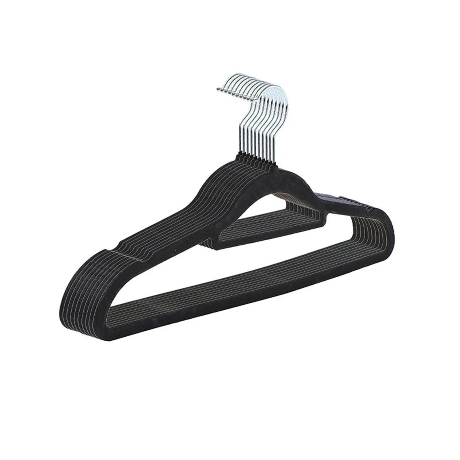 Velvet Hangers 10/20pc Non-slip Flocking Clothes Hanger Dormitory Drying Adult Rack Household Thick Support(Black,10pcs)
