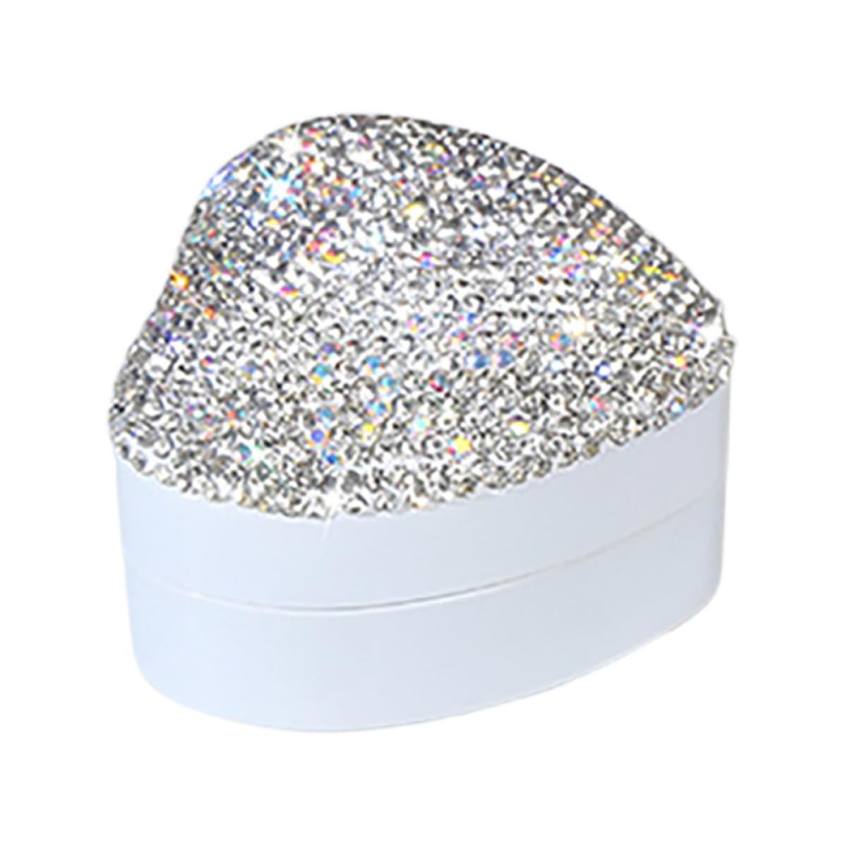 TOPBATHY 4 Pezzi Cofanetto Gioielli a Cuore con Strass, Argento, per Anelli | Plastica Floccata, Inserto Rimovibile, Illuminazione Automatica, per Nozze e Anniversario, Decorazione Romantica