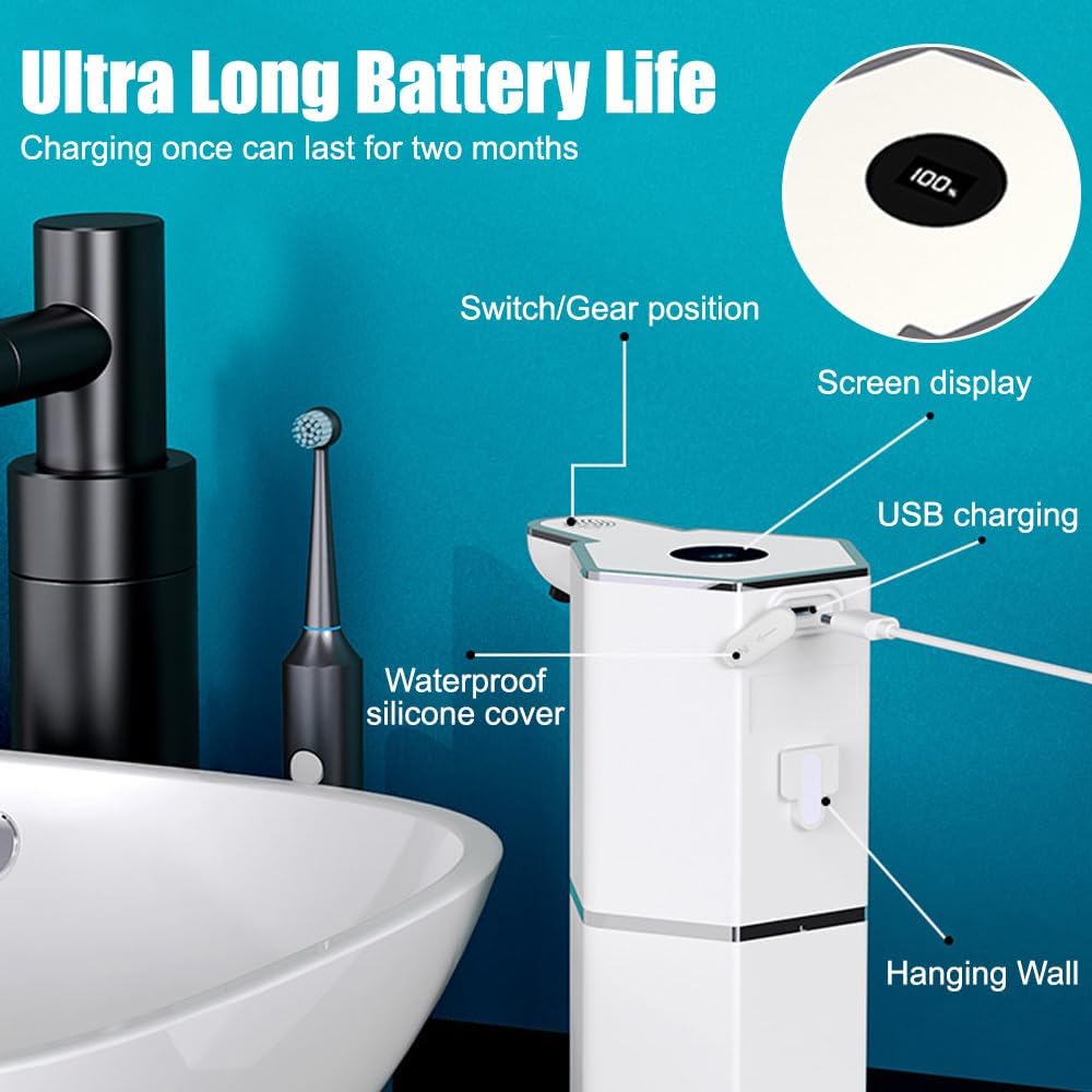 Automatic Foaming Soap Dispenser, 4-Gear 360ML Touchless Hand Soap Dispenser, Wall Mount Rechargeable Dish Soap Dispenser for Bathroom Kitchen - Image 4