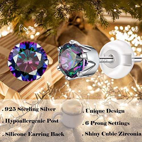 Hypoallergenic Cubic Zirconia Stud Earrings For Women Girls, 925 Sterling Silver Cz Earrings Studs, Halo Simulated Diamond Earrings For Sensitive Ears Jewelry Gifts (Black) #TOP3