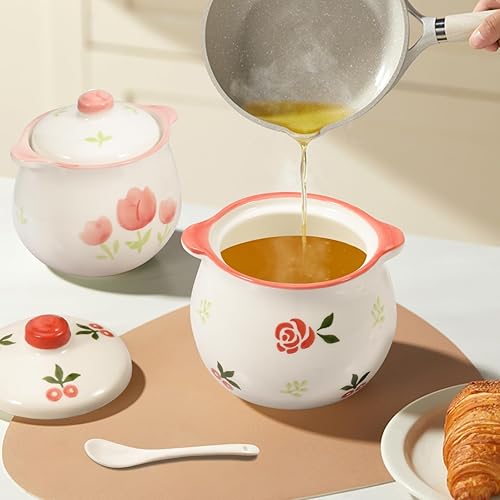 Miniatura 4 de Koythin Recipiente de grasa de tocino con colador, protector de grasa de tocino de cerámica con tapa y asa, 23 onzas, perfecto para almacenar aceite