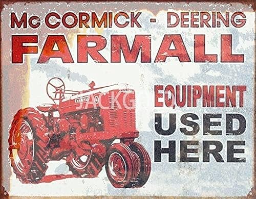 Póster de estaño para pared de metal, decoración vintage de granja de 8 x 12 pulgadas, retro, equipo de tractor Farmall utilizado aquí, letreros de