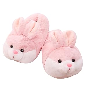 HANDKEI Cute Womens Bunny Slippers - Fuzzy House Animal Slippers Non-slip Warm Indoor Slippers - New Year Valentines